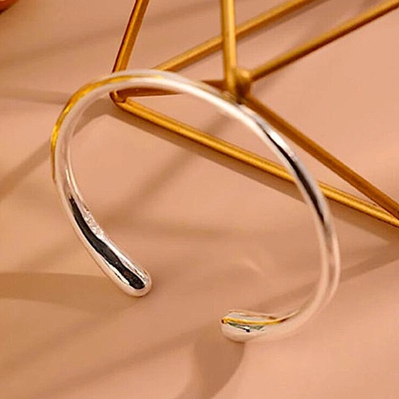 Sterling Silver Irregular Bangle Bracelet, Geometric, Cuff, Minimalist - Picture 3 of 7